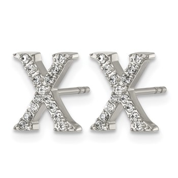 Stainless Steel Polished CZ Letter X Post Earrings — alternate view