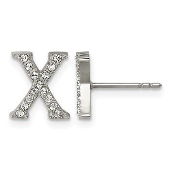 Stainless Steel Polished CZ Letter X Post Earrings