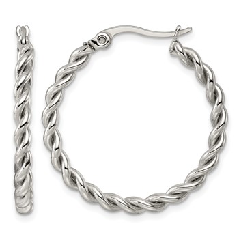 Chisel Stainless Steel Polished 3mm Twisted Hoop Earrings