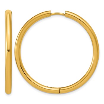 Chisel Stainless Steel Polished Yellow IP-plated 3mm Hinged Hoop Earrings