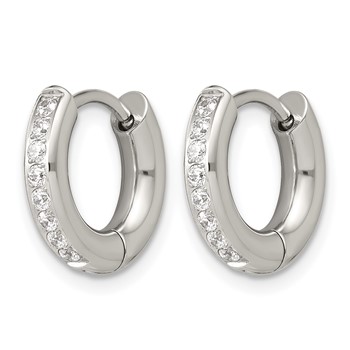 Chisel Stainless Steel Polished with CZ 3mm Hinged Hoop Earrings — alternate view
