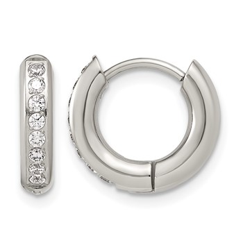 Chisel Stainless Steel Polished with CZ 3mm Hinged Hoop Earrings