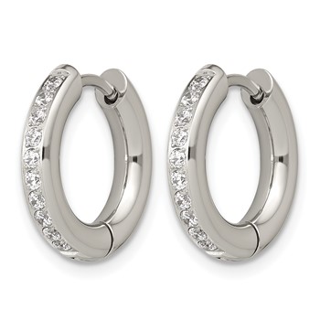 Chisel Stainless Steel Polished with CZ 3mm Hinged Hoop Earrings — alternate view