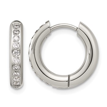 Chisel Stainless Steel Polished with CZ 3mm Hinged Hoop Earrings