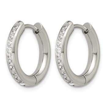 Chisel Stainless Steel Polished with CZ 3mm Hinged Hoop Earrings — alternate view