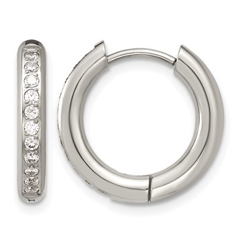 Chisel Stainless Steel Polished with CZ 3mm Hinged Hoop Earrings