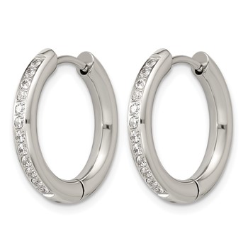 Chisel Stainless Steel Polished with CZ 3mm Hinged Hoop Earrings — alternate view