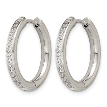 Chisel Stainless Steel Polished with CZ 3mm Hinged Hoop Earrings — alternate view