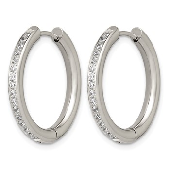 Chisel Stainless Steel Polished with CZ 3mm Hinged Hoop Earrings — alternate view