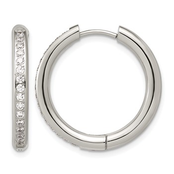 Chisel Stainless Steel Polished with CZ 3mm Hinged Hoop Earrings