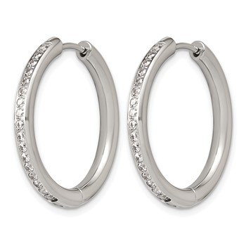 Chisel Stainless Steel Polished with CZ 3mm Hinged Hoop Earrings — alternate view