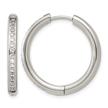 Chisel Stainless Steel Polished with CZ 3mm Hinged Hoop Earrings