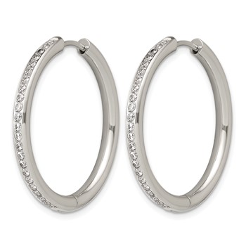 Chisel Stainless Steel Polished with CZ 3mm Hinged Hoop Earrings — alternate view