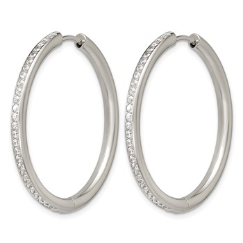 Chisel Stainless Steel Polished with CZ 3mm Hinged Hoop Earrings — alternate view
