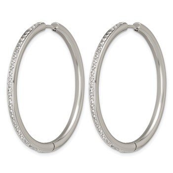 Chisel Stainless Steel Polished with CZ 3mm Hinged Hoop Earrings — alternate view
