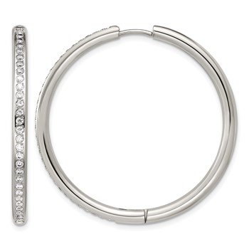 Chisel Stainless Steel Polished with CZ 3mm Hinged Hoop Earrings