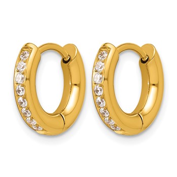 Chisel Stainless Steel Polished Yellow IP-plated with CZ 3mm Hinged Hoop Earrings — alternate view