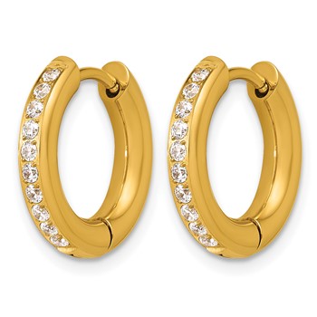 Chisel Stainless Steel Polished Yellow IP-plated with CZ 3mm Hinged Hoop Earrings — alternate view