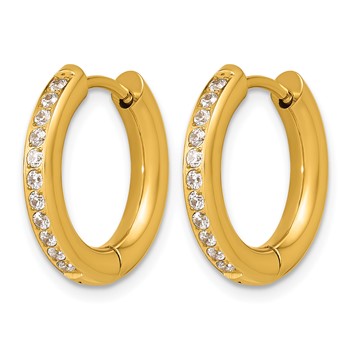 Chisel Stainless Steel Polished Yellow IP-plated with CZ 3mm Hinged Hoop Earrings — alternate view