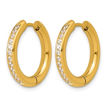 Chisel Stainless Steel Polished Yellow IP-plated with CZ 3mm Hinged Hoop Earrings — alternate view