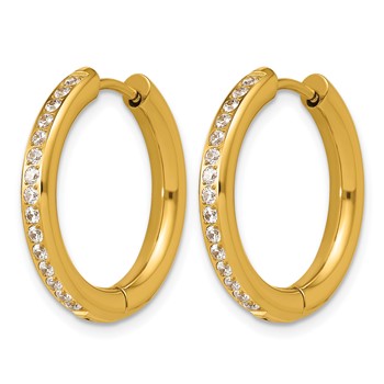 Chisel Stainless Steel Polished Yellow IP-plated with CZ 3mm Hinged Hoop Earrings — alternate view
