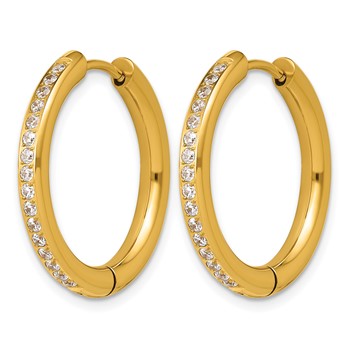 Chisel Stainless Steel Polished Yellow IP-plated with CZ 3mm Hinged Hoop Earrings — alternate view