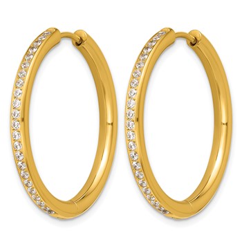 Chisel Stainless Steel Polished Yellow IP-plated with CZ 3mm Hinged Hoop Earrings — alternate view