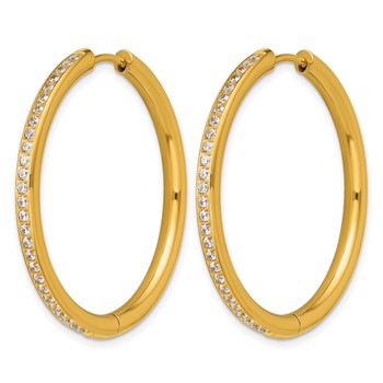 Chisel Stainless Steel Polished Yellow IP-plated with CZ 3mm Hinged Hoop Earrings — alternate view