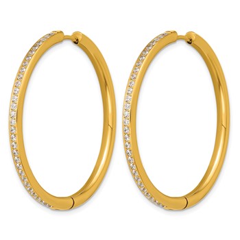 Chisel Stainless Steel Polished Yellow IP-plated with CZ 3mm Hinged Hoop Earrings — alternate view