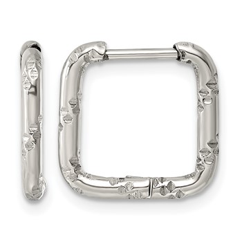 Chisel Stainless Steel Polished Diamond-cut  Square Hinged Hoop Earrings