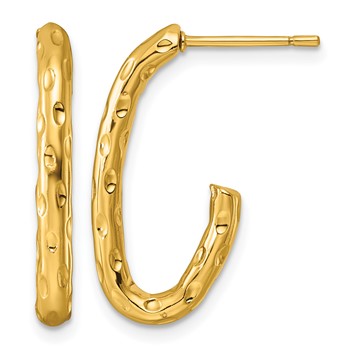 Chisel Stainless Steel Polished Textured Yellow IP-plated J-Hoop Earrings