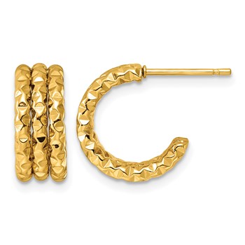 Chisel Stainless Steel Textured Yellow IP-plated C-Hoop Earrings