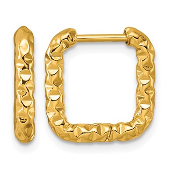 Chisel Stainless Steel Textured Yellow IP-plated Square Hinged Hoop Earrings