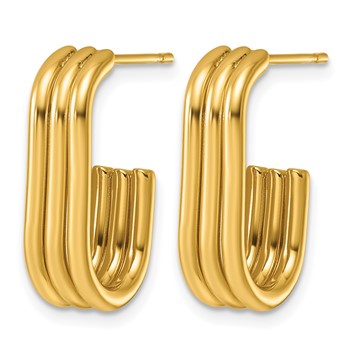Chisel Stainless Steel Polished Yellow IP-plated Three Row J-Hoop Earrings — alternate view
