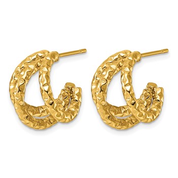 Chisel Stainless Steel Textured Yellow IP-plated Triple Split Open Hoop Earrings — alternate view