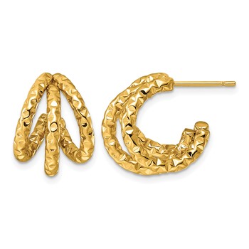 Chisel Stainless Steel Textured Yellow IP-plated Triple Split Open Hoop Earrings