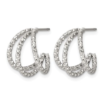 Chisel Stainless Steel Polished and Textured Triple Hoop Earrings — alternate view