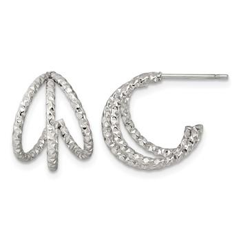 Chisel Stainless Steel Polished and Textured Triple Hoop Earrings