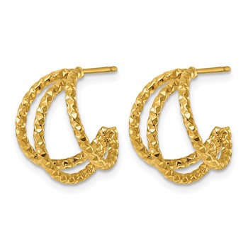 Chisel Stainless Steel Polished and Textured Yellow IP-plated Triple Hoop Earrings — alternate view