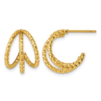 Chisel Stainless Steel Polished and Textured Yellow IP-plated Triple Hoop Earrings