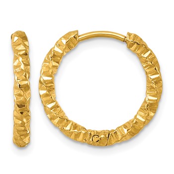 Chisel Stainless Steel Textured Yellow IP-plated Hinged Hoop Earrings