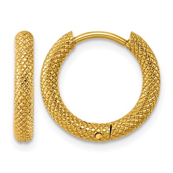 Chisel Stainless Steel Polished Yellow IP-plated Diamond-cut  Hinged Huggie Hoop Earrings