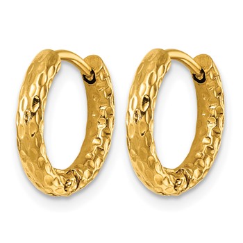 Chisel Stainless Steel Polished Yellow IP-plated Diamond-cut Hinged Huggie Hoop Earrings — alternate view