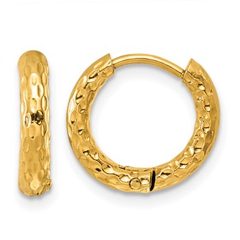 Chisel Stainless Steel Polished Yellow IP-plated Diamond-cut Hinged Huggie Hoop Earrings