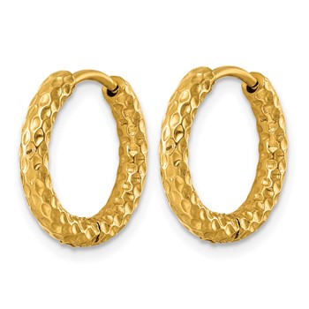 Chisel Stainless Steel Polished and Textured Yellow IP Hinged Huggie Hoop Earrings — alternate view