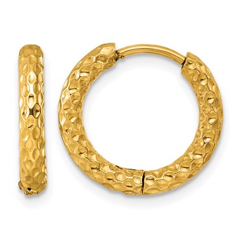 Chisel Stainless Steel Polished and Textured Yellow IP Hinged Huggie Hoop Earrings