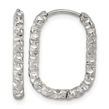 Chisel Stainless Steel Polished Textured Rectangular Hinged Hoop Earrings