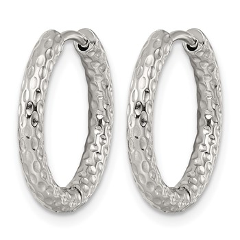Chisel Stainless Steel Polished Textured Round Hinged Hoop Earrings — alternate view