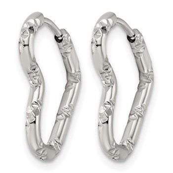 Chisel Stainless Steel Polished Bamboo Texture Heart Hinged Hoop Earrings — alternate view