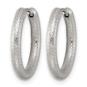 Chisel Stainless Steel Polished and Textured Circle Hinged Hoop Earrings — alternate view